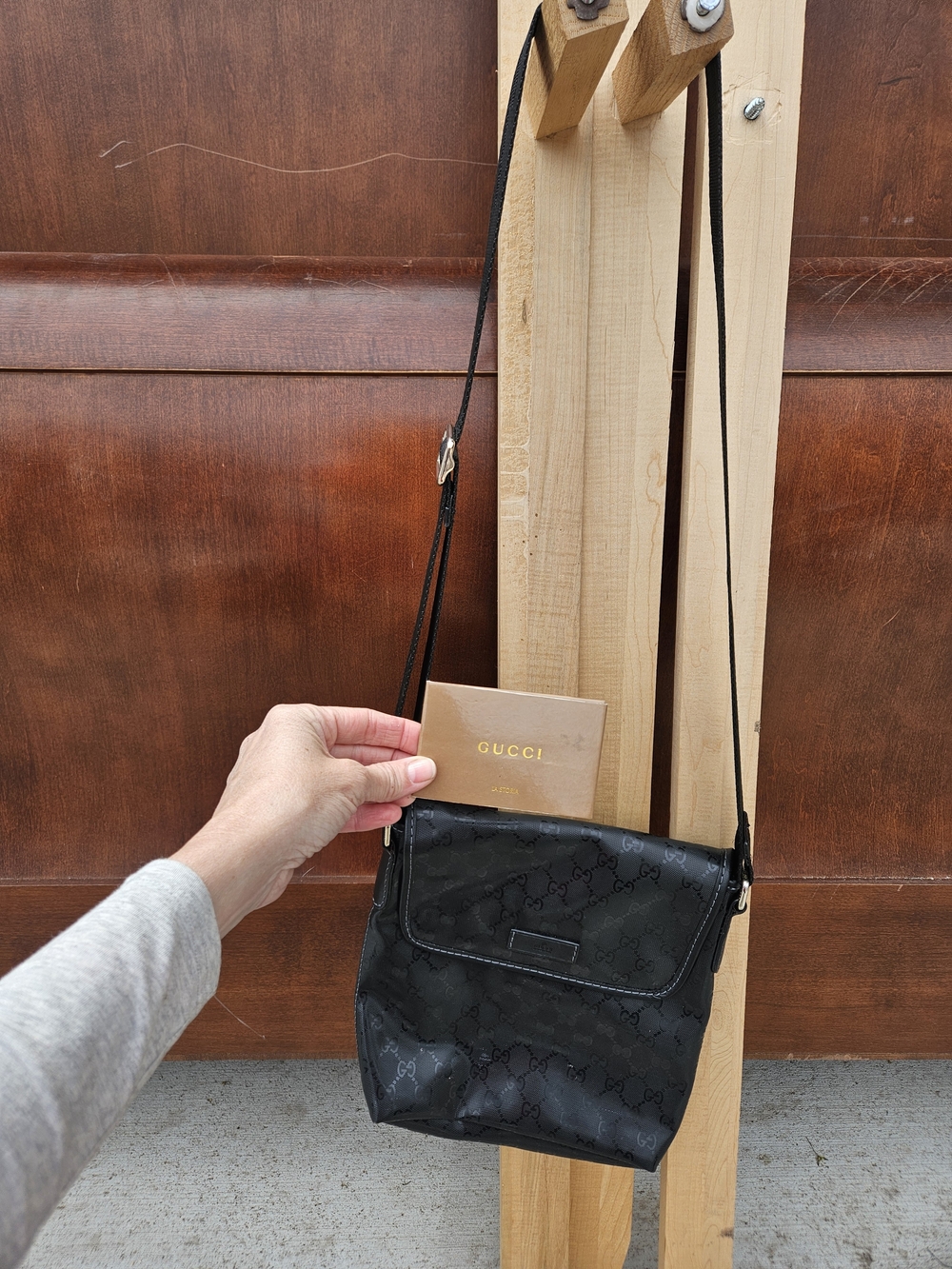 Gucci Black GG Monogram Crossbody Pouch with Adjustable Strap